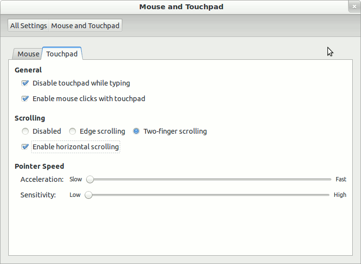 ubuntu's touchpad settings